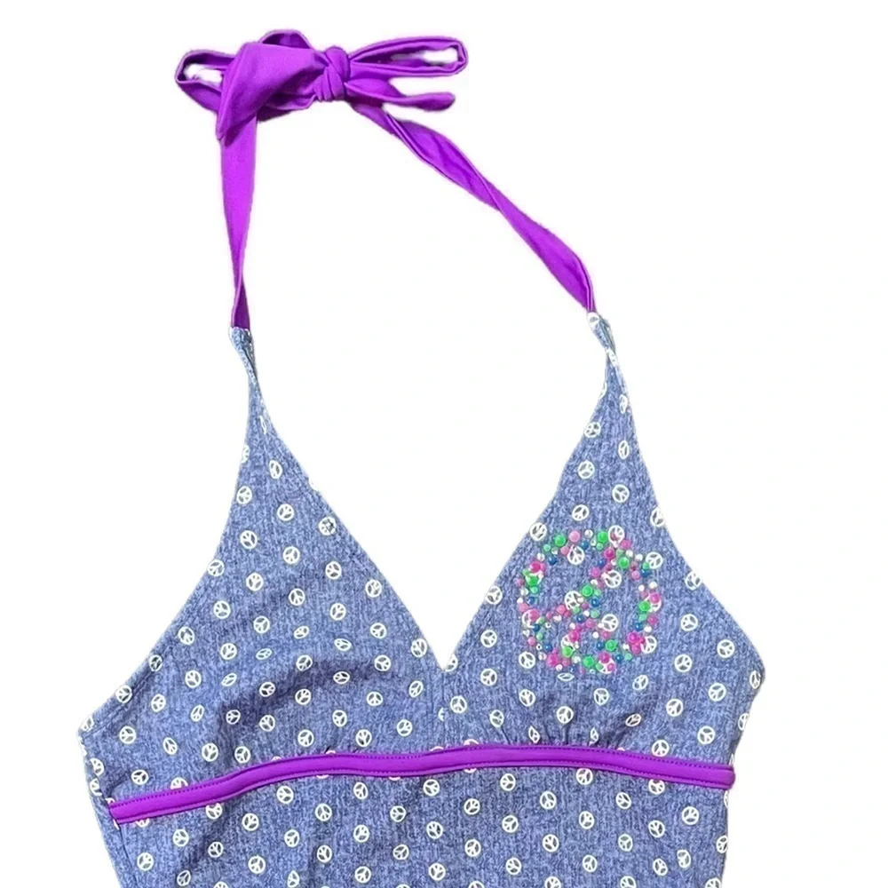 Justice girls peace sign halter one piece swimsuit swimwear